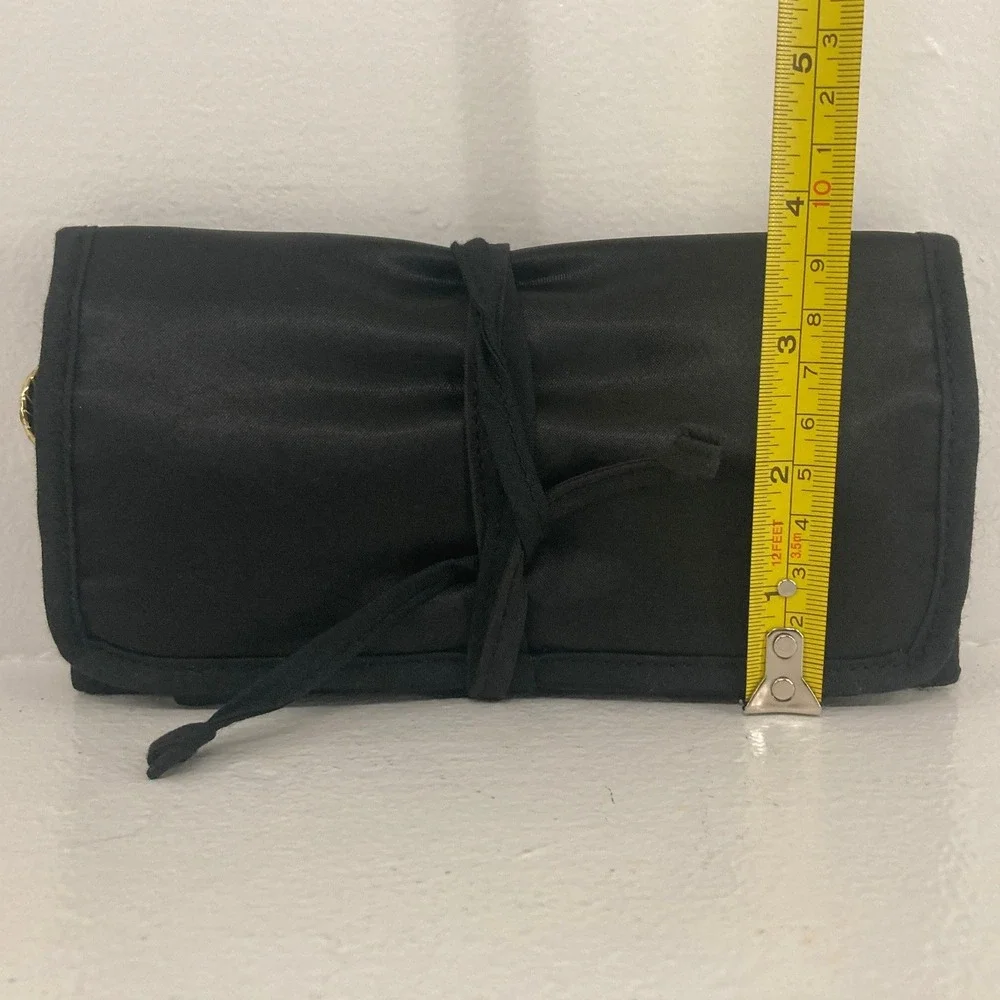 VTG Oscar de la Renta Black Sateen Travel Cosmetic Roll Organizer Essentials Hot